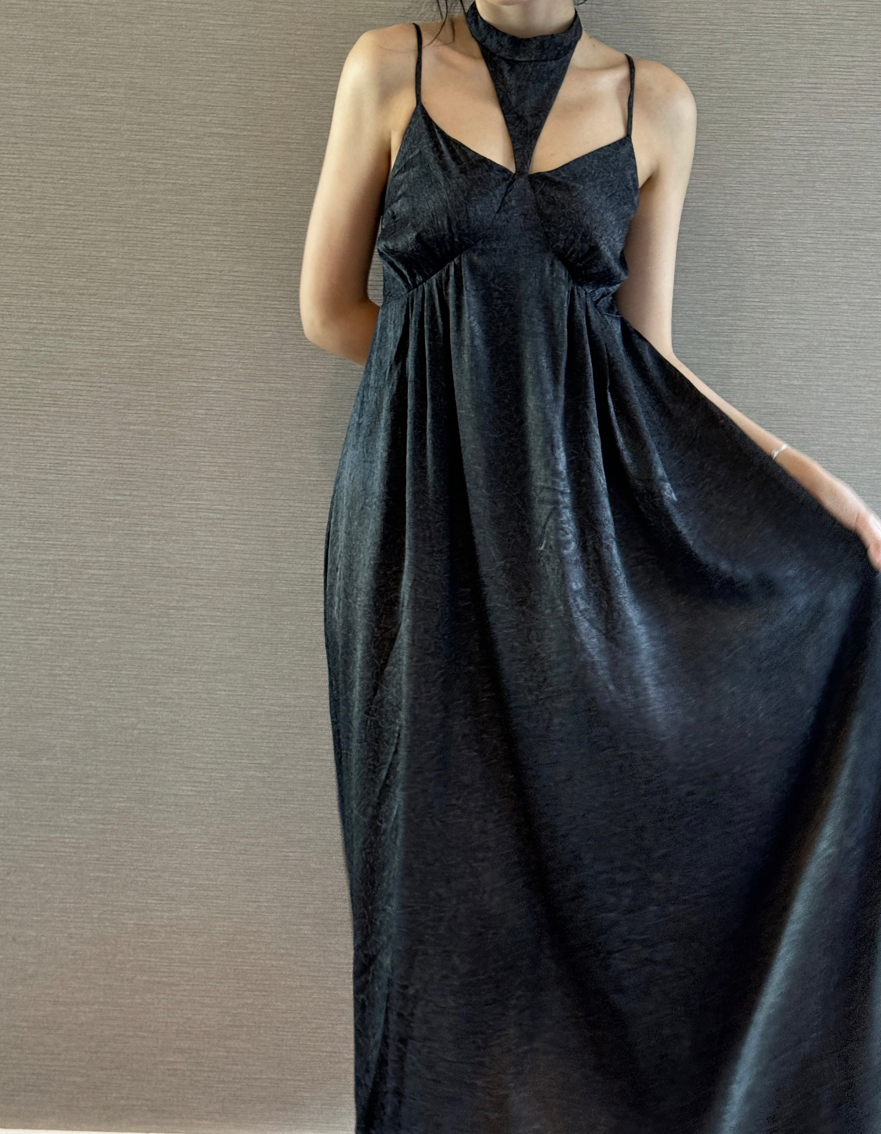 Black Shimmer Halter Dress